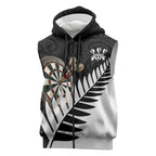 Personalised New Zealand Darts Sleeveless Zip Hoodie Silver Fern Aotearoa Maori Pattern LT14