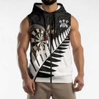 Personalised New Zealand Darts Sleeveless Zip Hoodie Silver Fern Aotearoa Maori Pattern LT14