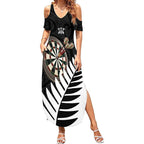 Personalised New Zealand Darts Summer Maxi Dress Silver Fern Aotearoa Maori Pattern - Aussie Hoodie