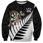 Personalised New Zealand Darts Sweatshirt Silver Fern Aotearoa Maori Pattern - Aussie Hoodie
