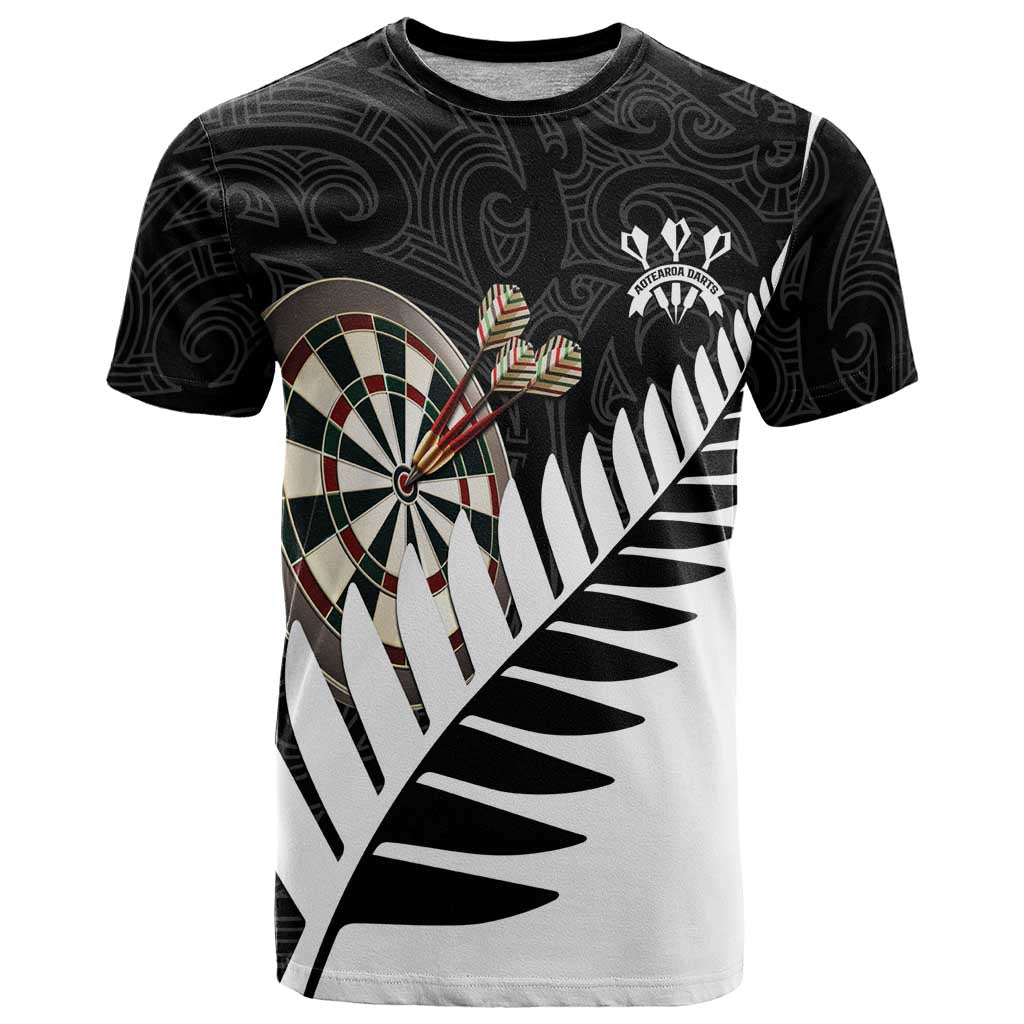Personalised New Zealand Darts T Shirt Silver Fern Aotearoa Maori Pattern - Aussie Hoodie