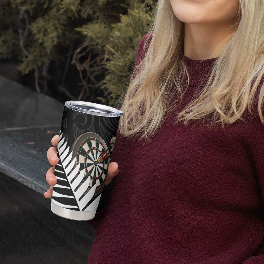 Personalised New Zealand Darts Tumbler Cup Silver Fern Aotearoa Maori Pattern - Aussie Hoodie