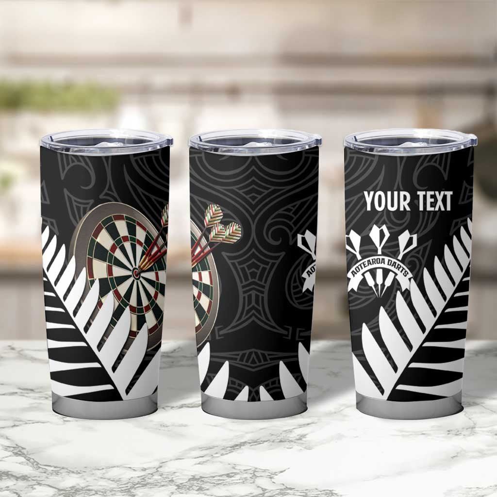 Personalised New Zealand Darts Tumbler Cup Silver Fern Aotearoa Maori Pattern - Aussie Hoodie