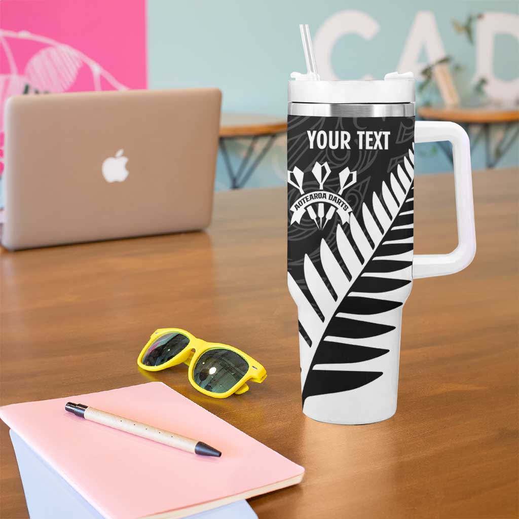 Personalised New Zealand Darts Tumbler With Handle Silver Fern Aotearoa Maori Pattern - Aussie Hoodie