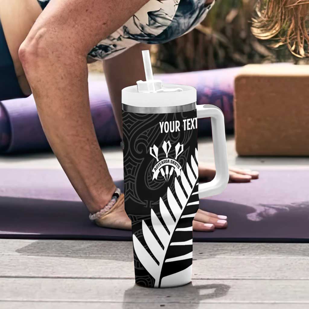 Personalised New Zealand Darts Tumbler With Handle Silver Fern Aotearoa Maori Pattern - Aussie Hoodie