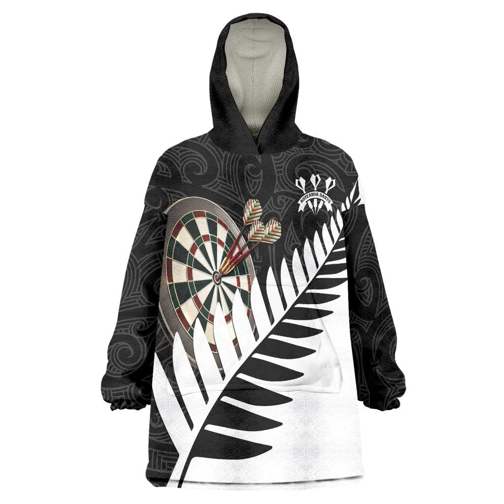Personalised New Zealand Darts Wearable Blanket Hoodie Silver Fern Aotearoa Maori Pattern - Aussie Hoodie