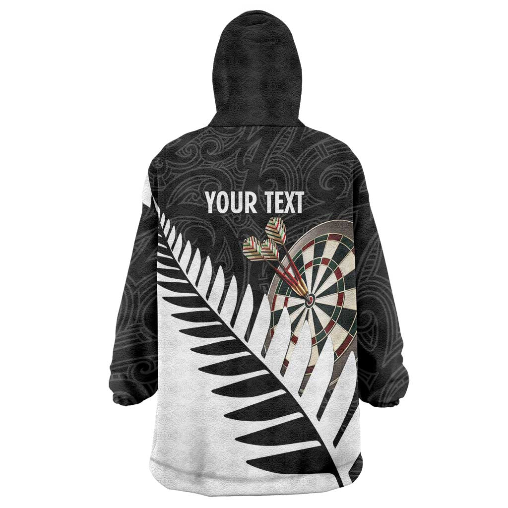 Personalised New Zealand Darts Wearable Blanket Hoodie Silver Fern Aotearoa Maori Pattern - Aussie Hoodie