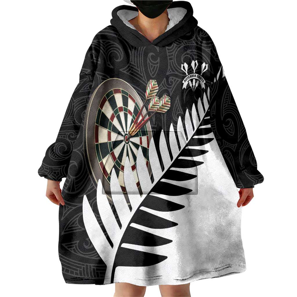 Personalised New Zealand Darts Wearable Blanket Hoodie Silver Fern Aotearoa Maori Pattern - Aussie Hoodie