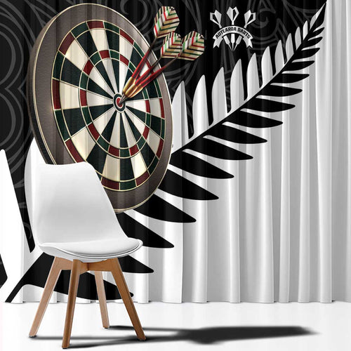 Personalised New Zealand Darts Window Curtain Silver Fern Aotearoa Maori Pattern - Aussie Hoodie