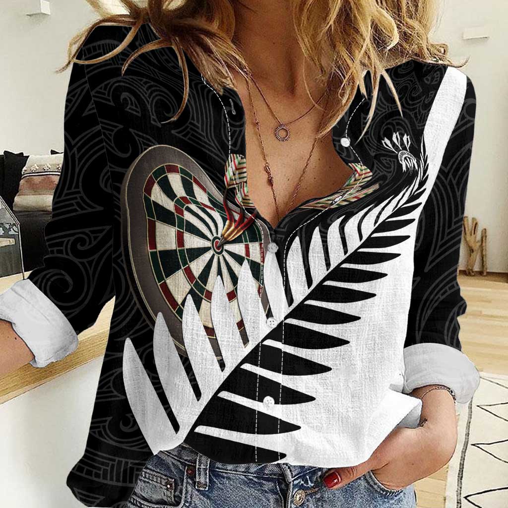 Personalised New Zealand Darts Women Casual Shirt Silver Fern Aotearoa Maori Pattern - Aussie Hoodie