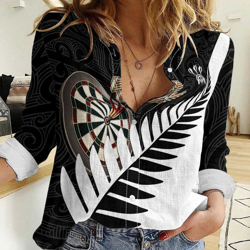 Personalised New Zealand Darts Women Casual Shirt Silver Fern Aotearoa Maori Pattern - Aussie Hoodie