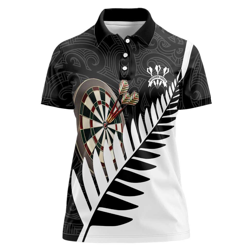 Personalised New Zealand Darts Women Polo Shirt Silver Fern Aotearoa Maori Pattern - Aussie Hoodie