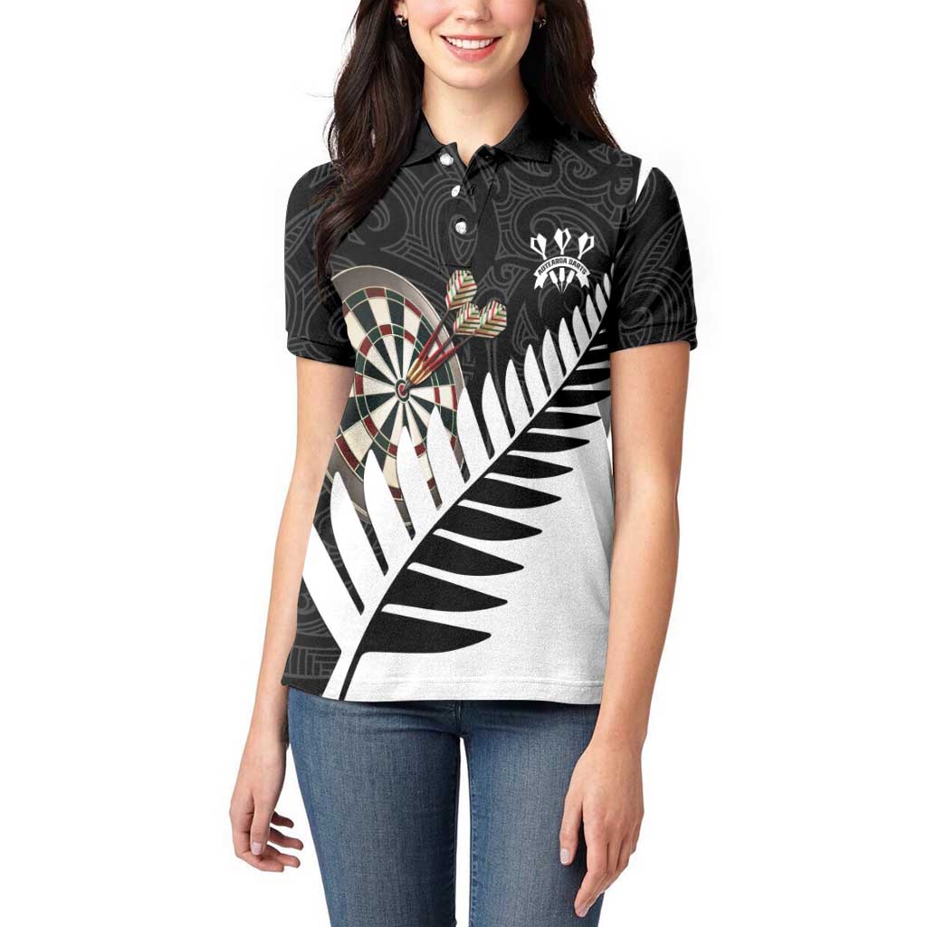 Personalised New Zealand Darts Women Polo Shirt Silver Fern Aotearoa Maori Pattern - Aussie Hoodie