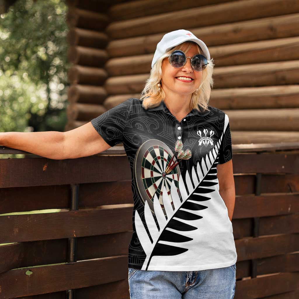 Personalised New Zealand Darts Women Polo Shirt Silver Fern Aotearoa Maori Pattern - Aussie Hoodie