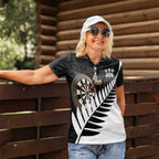 Personalised New Zealand Darts Women Polo Shirt Silver Fern Aotearoa Maori Pattern - Aussie Hoodie
