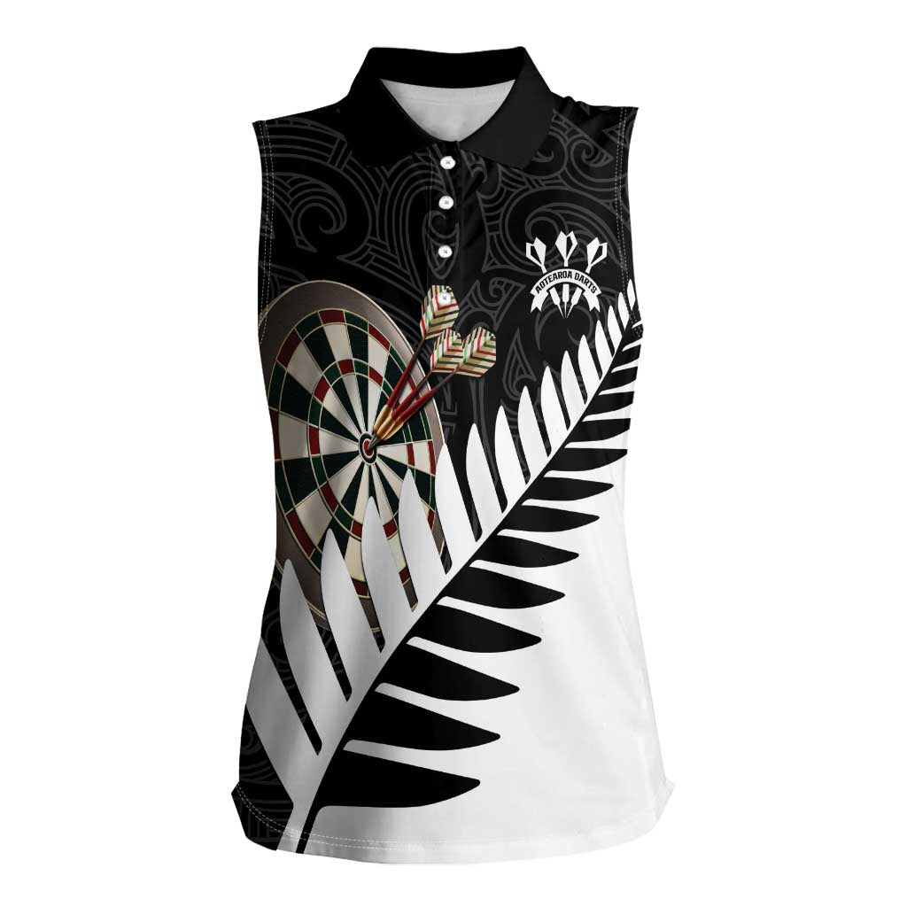Personalised New Zealand Darts Women Sleeveless Polo Shirt Silver Fern Aotearoa Maori Pattern - Aussie Hoodie