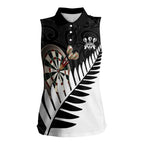 Personalised New Zealand Darts Women Sleeveless Polo Shirt Silver Fern Aotearoa Maori Pattern - Aussie Hoodie