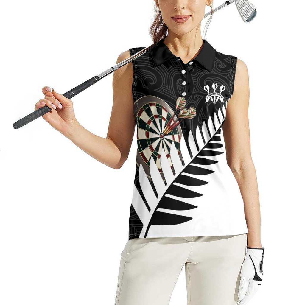 Personalised New Zealand Darts Women Sleeveless Polo Shirt Silver Fern Aotearoa Maori Pattern - Aussie Hoodie