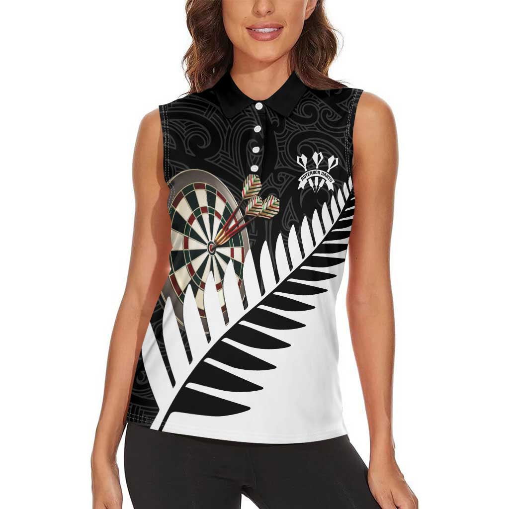 Personalised New Zealand Darts Women Sleeveless Polo Shirt Silver Fern Aotearoa Maori Pattern - Aussie Hoodie