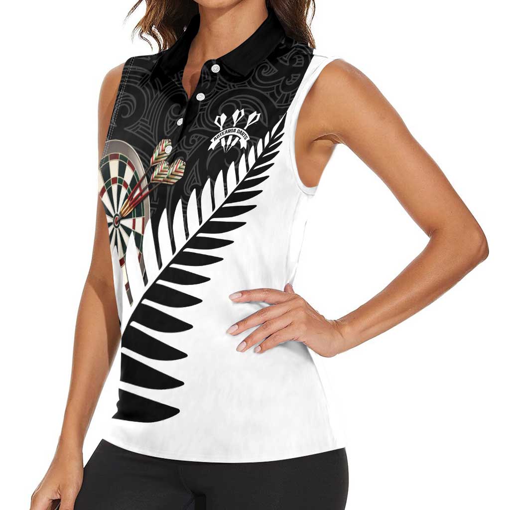 Personalised New Zealand Darts Women Sleeveless Polo Shirt Silver Fern Aotearoa Maori Pattern - Aussie Hoodie