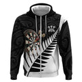 Personalised New Zealand Darts Zip Hoodie Silver Fern Aotearoa Maori Pattern - Aussie Hoodie