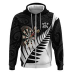 Personalised New Zealand Darts Zip Hoodie Silver Fern Aotearoa Maori Pattern - Aussie Hoodie