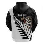 Personalised New Zealand Darts Zip Hoodie Silver Fern Aotearoa Maori Pattern - Aussie Hoodie