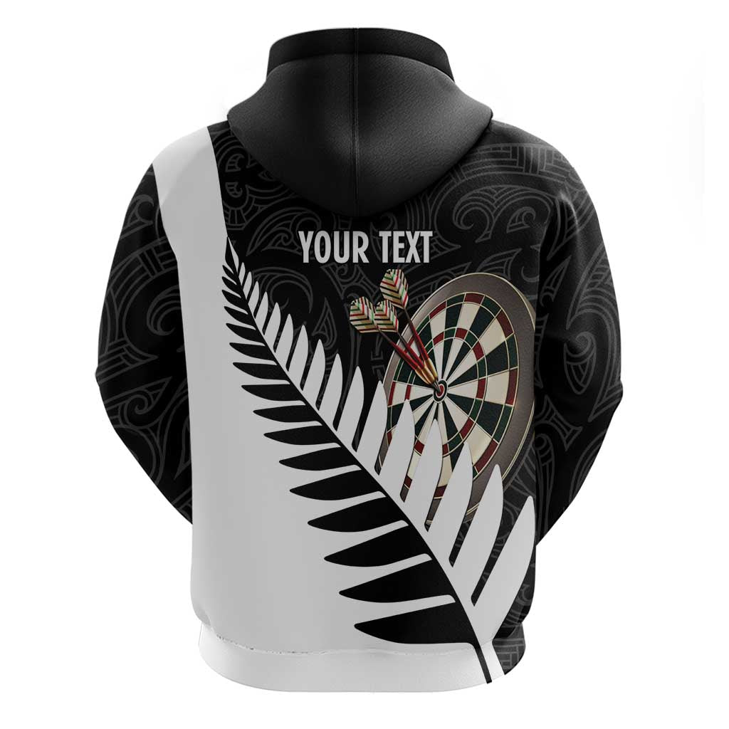 Personalised New Zealand Darts Zip Hoodie Silver Fern Aotearoa Maori Pattern - Aussie Hoodie