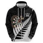 Personalised New Zealand Darts Zip Hoodie Silver Fern Aotearoa Maori Pattern - Aussie Hoodie