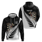 Personalised New Zealand Darts Zip Hoodie Silver Fern Aotearoa Maori Pattern - Aussie Hoodie