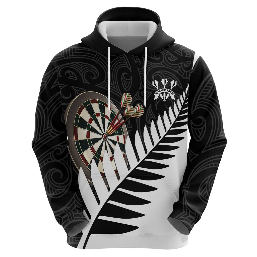 Personalised New Zealand Darts Zip Hoodie Silver Fern Aotearoa Maori Pattern - Aussie Hoodie