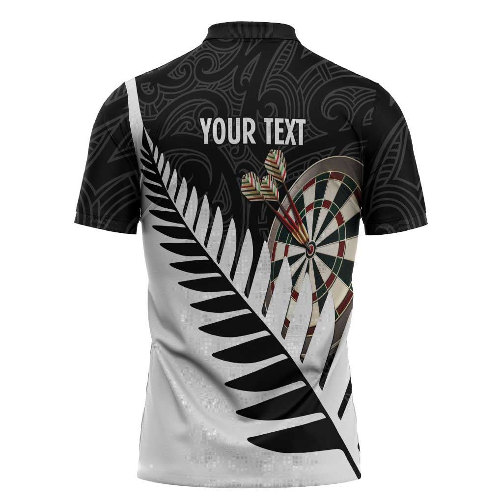 Personalised New Zealand Darts Zipper Polo Shirt Silver Fern Aotearoa Maori Pattern - Aussie Hoodie