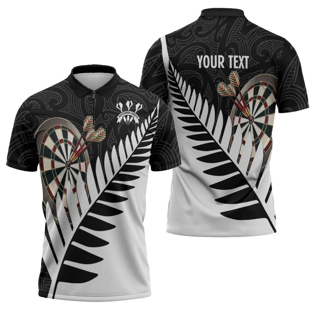 Personalised New Zealand Darts Zipper Polo Shirt Silver Fern Aotearoa Maori Pattern - Aussie Hoodie