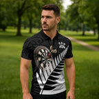 Personalised New Zealand Darts Zipper Polo Shirt Silver Fern Aotearoa Maori Pattern - Aussie Hoodie