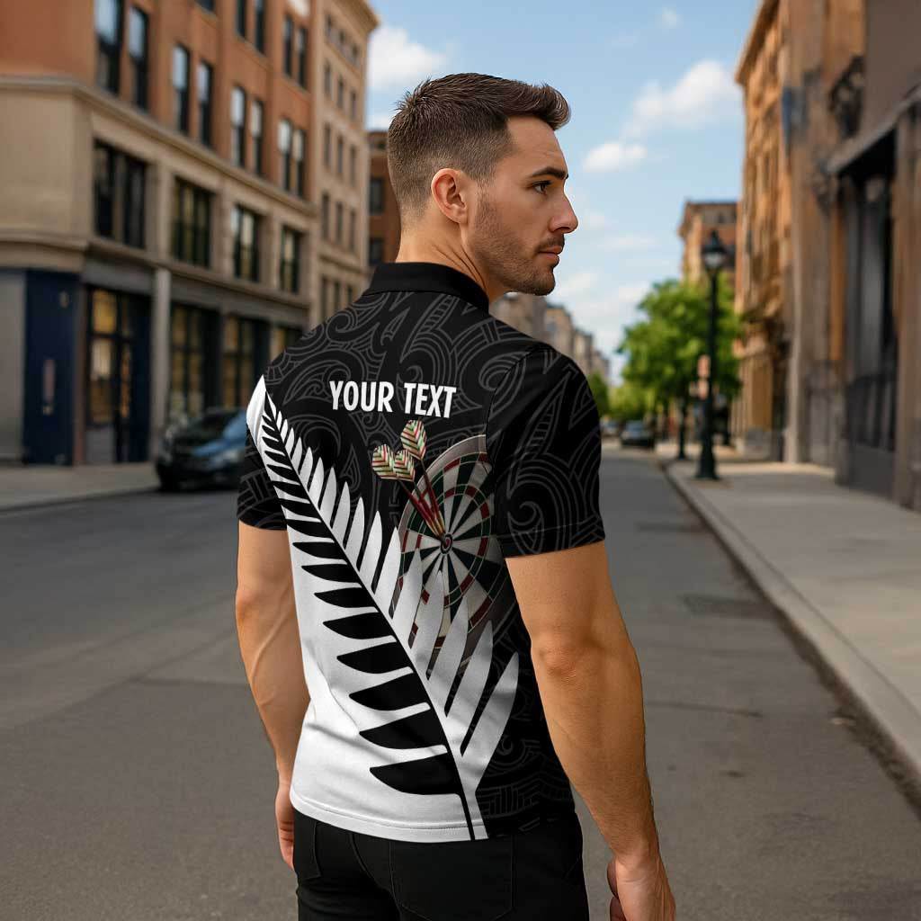 Personalised New Zealand Darts Zipper Polo Shirt Silver Fern Aotearoa Maori Pattern - Aussie Hoodie