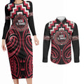 Aotearoa Ngai Te Rangi Personalised Couples Matching Long Sleeve Bodycon Dress and Long Sleeve Button Shirt Maori Iwi Poutama Puhoro Tattoo