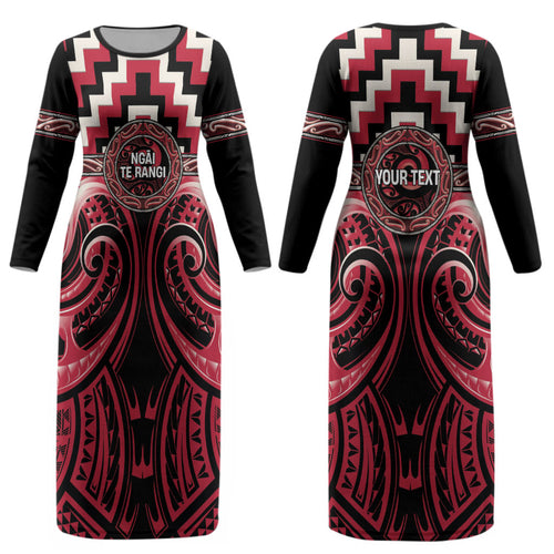 Aotearoa Ngai Te Rangi Personalised Couples Matching Long Sleeve Bodycon Dress and Long Sleeve Button Shirt Maori Iwi Poutama Puhoro Tattoo
