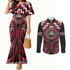 Aotearoa Ngai Te Rangi Personalised Couples Matching Mermaid Dress and Long Sleeve Button Shirt Maori Iwi Poutama Puhoro Tattoo