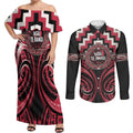 Aotearoa Ngai Te Rangi Personalised Couples Matching Off Shoulder Maxi Dress and Long Sleeve Button Shirt Maori Iwi Poutama Puhoro Tattoo