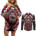 Aotearoa Ngai Te Rangi Personalised Couples Matching Off Shoulder Short Dress and Long Sleeve Button Shirt Maori Iwi Poutama Puhoro Tattoo