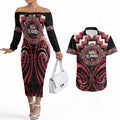 Aotearoa Ngai Te Rangi Personalised Couples Matching Off The Shoulder Long Sleeve Dress and Hawaiian Shirt Maori Iwi Poutama Puhoro Tattoo