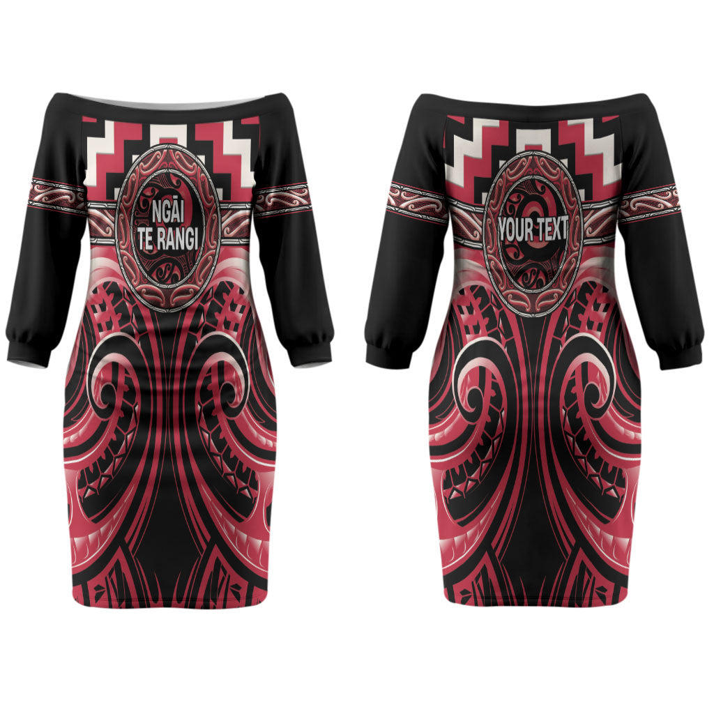 Aotearoa Ngai Te Rangi Personalised Couples Matching Off The Shoulder Long Sleeve Dress and Long Sleeve Button Shirt Maori Iwi Poutama Puhoro Tattoo