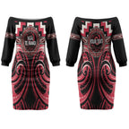 Aotearoa Ngai Te Rangi Personalised Couples Matching Off The Shoulder Long Sleeve Dress and Long Sleeve Button Shirt Maori Iwi Poutama Puhoro Tattoo