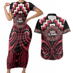 Aotearoa Ngai Te Rangi Personalised Couples Matching Short Sleeve Bodycon Dress and Hawaiian Shirt Maori Iwi Poutama Puhoro Tattoo