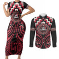 Aotearoa Ngai Te Rangi Personalised Couples Matching Short Sleeve Bodycon Dress and Long Sleeve Button Shirt Maori Iwi Poutama Puhoro Tattoo