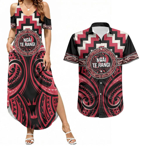 Aotearoa Ngai Te Rangi Personalised Couples Matching Summer Maxi Dress and Hawaiian Shirt Maori Iwi Poutama Puhoro Tattoo
