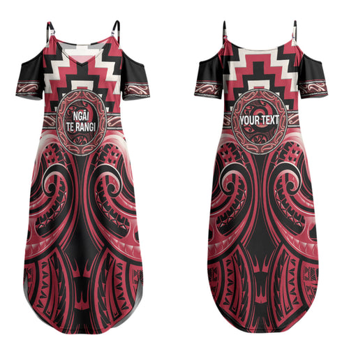Aotearoa Ngai Te Rangi Personalised Couples Matching Summer Maxi Dress and Long Sleeve Button Shirt Maori Iwi Poutama Puhoro Tattoo