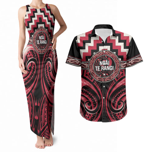 Aotearoa Ngai Te Rangi Personalised Couples Matching Tank Maxi Dress and Hawaiian Shirt Maori Iwi Poutama Puhoro Tattoo