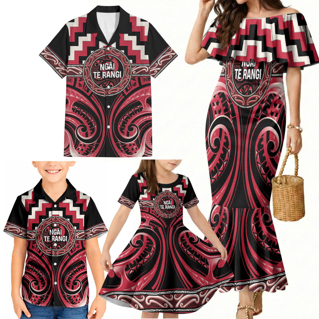 Aotearoa Ngai Te Rangi Personalised Family Matching Mermaid Dress and Hawaiian Shirt Maori Iwi Poutama Puhoro Tattoo