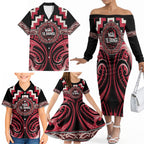 Aotearoa Ngai Te Rangi Personalised Family Matching Off The Shoulder Long Sleeve Dress and Hawaiian Shirt Maori Iwi Poutama Puhoro Tattoo